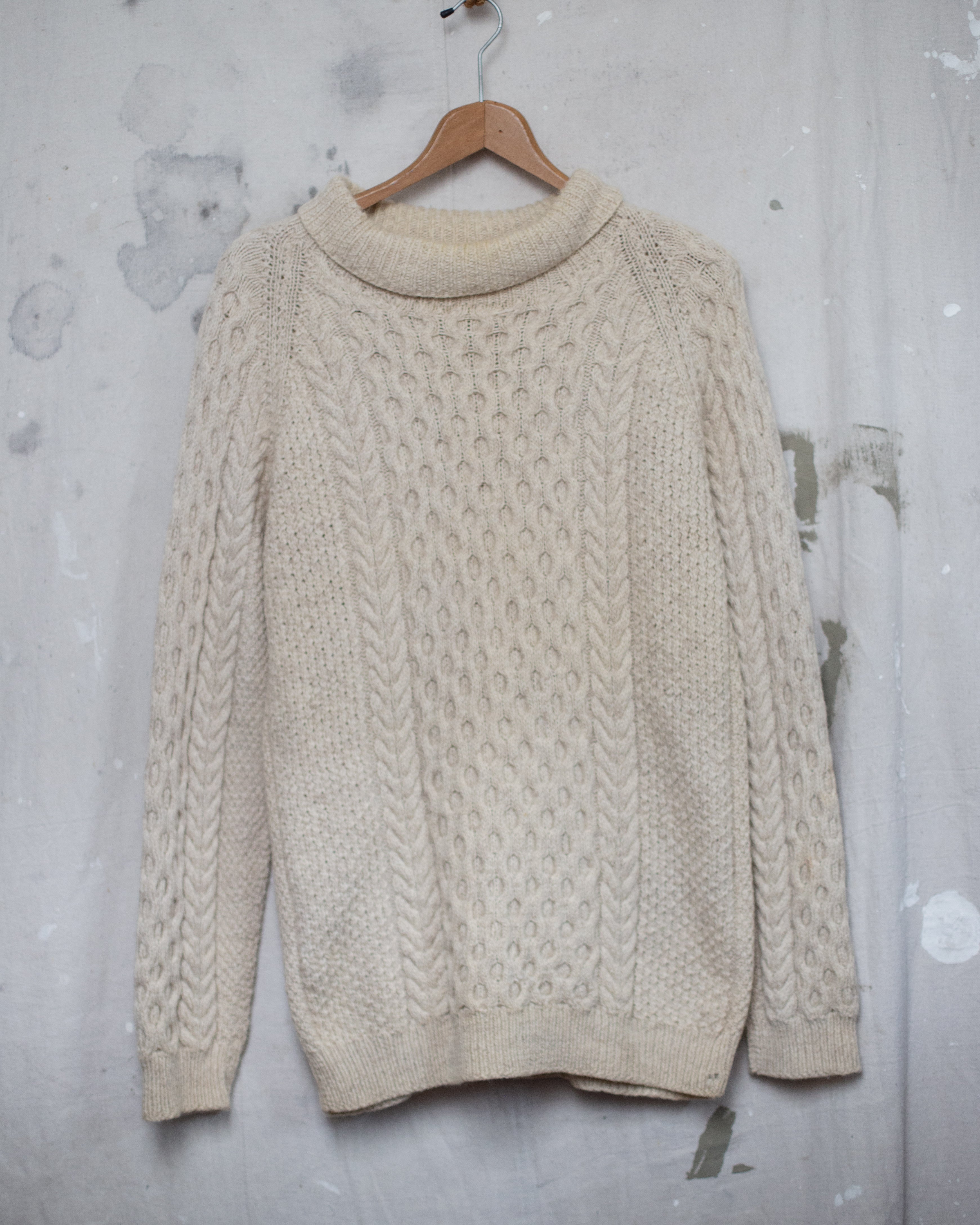 1960S Homemade Turtle Neck Cable Knit - L