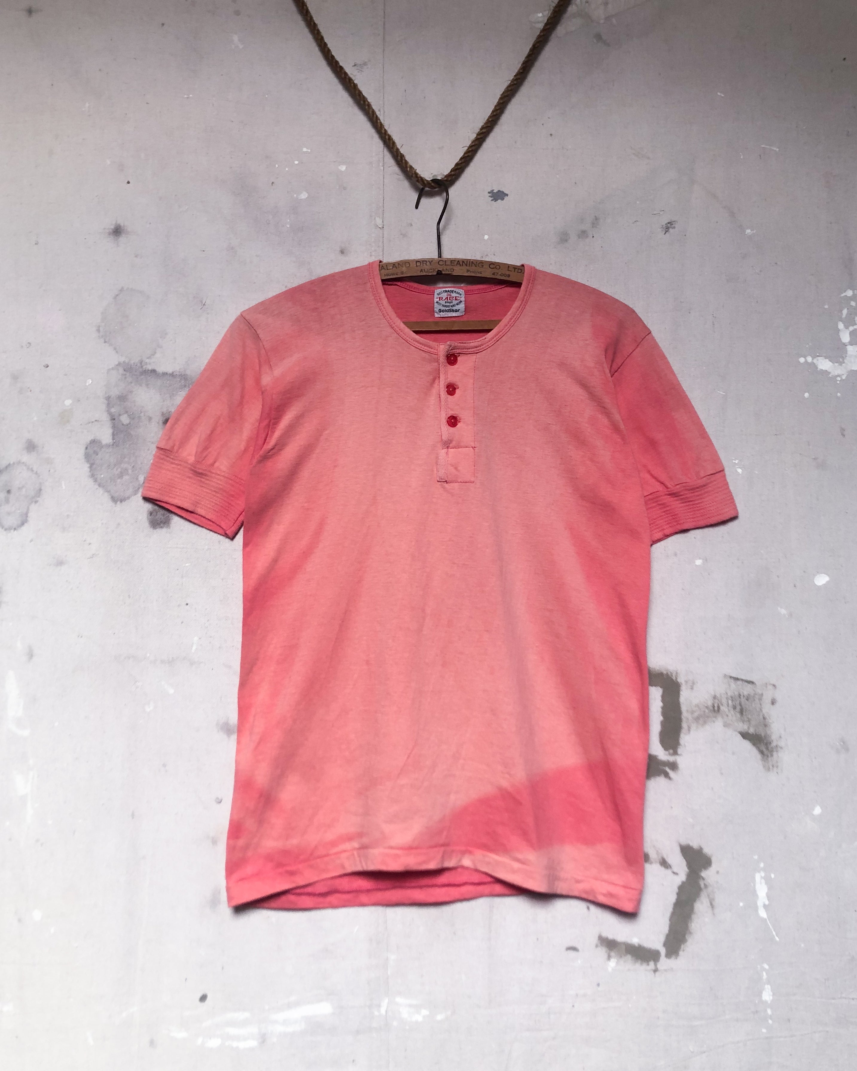 1960S Well Worn Faded Pink Henley - S