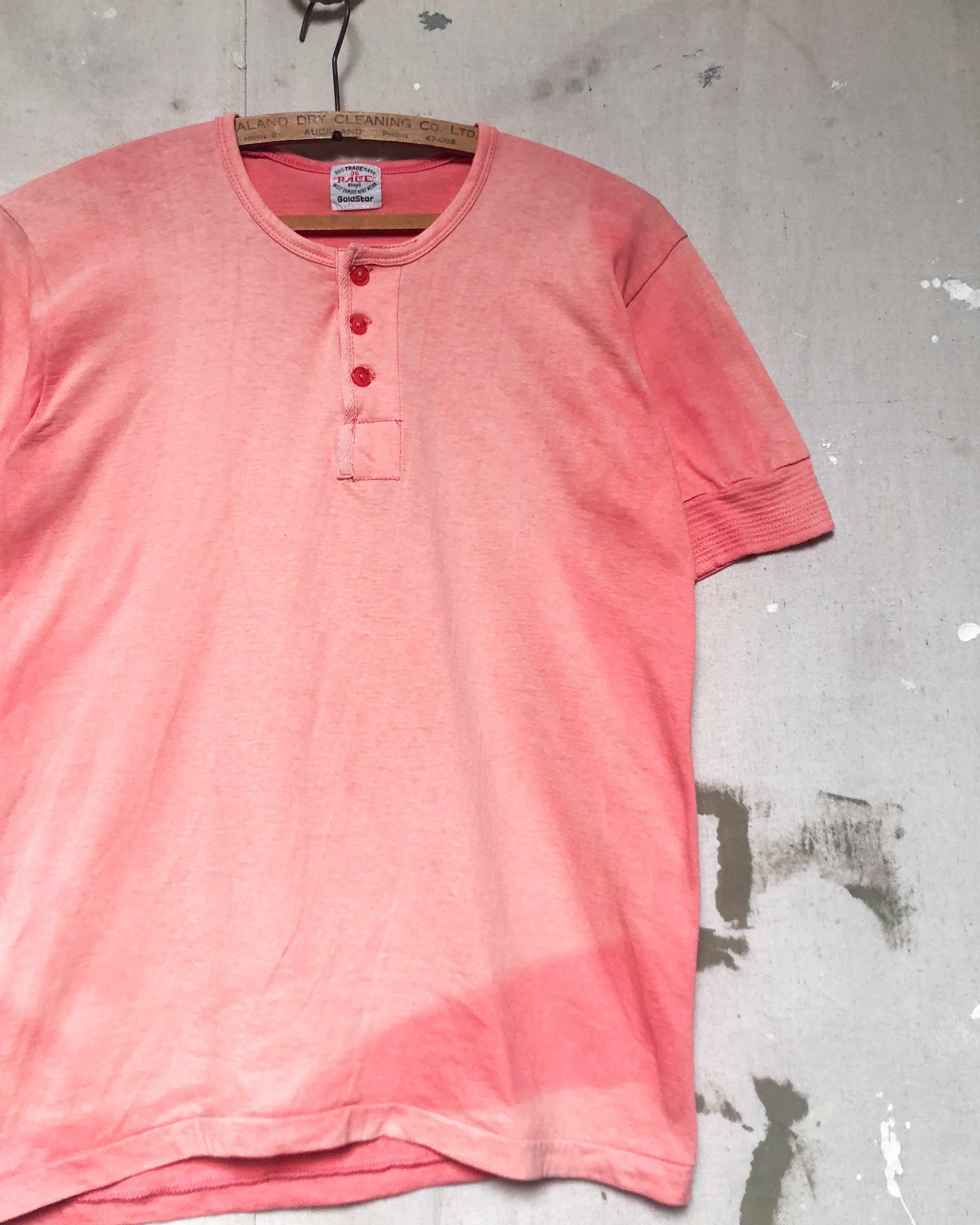 1960S Well Worn Faded Pink Henley - S