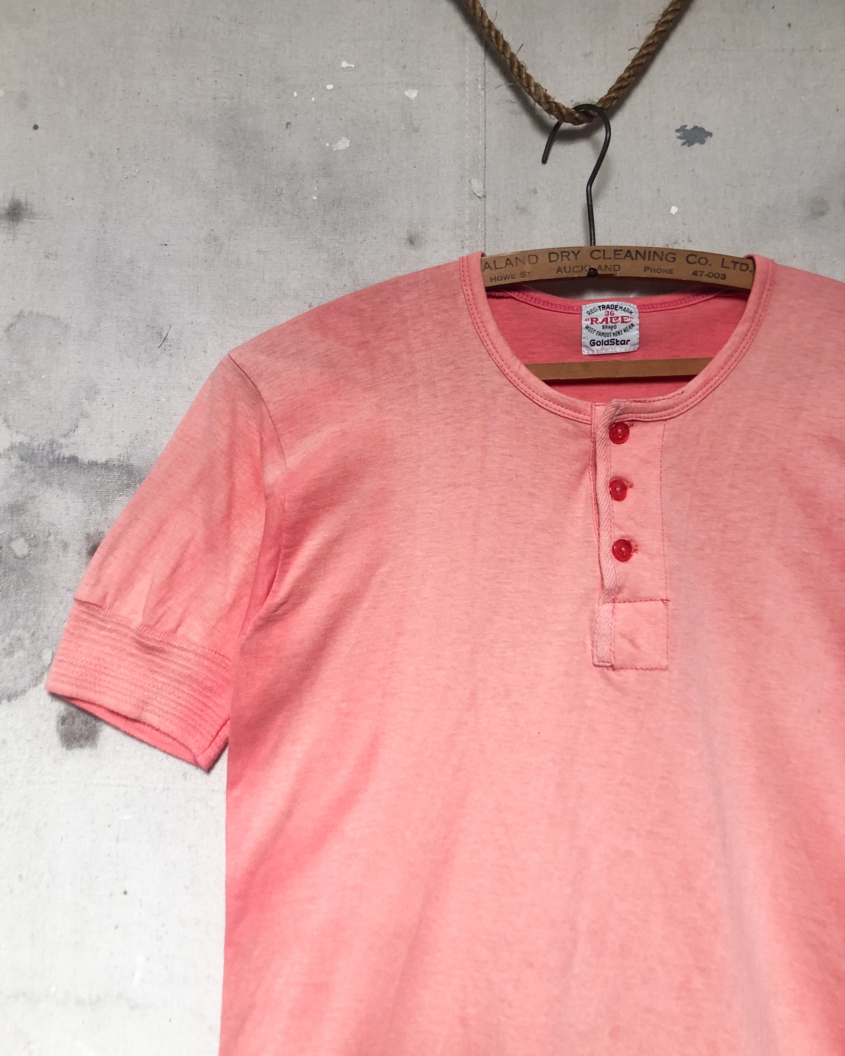 1960S Well Worn Faded Pink Henley - S