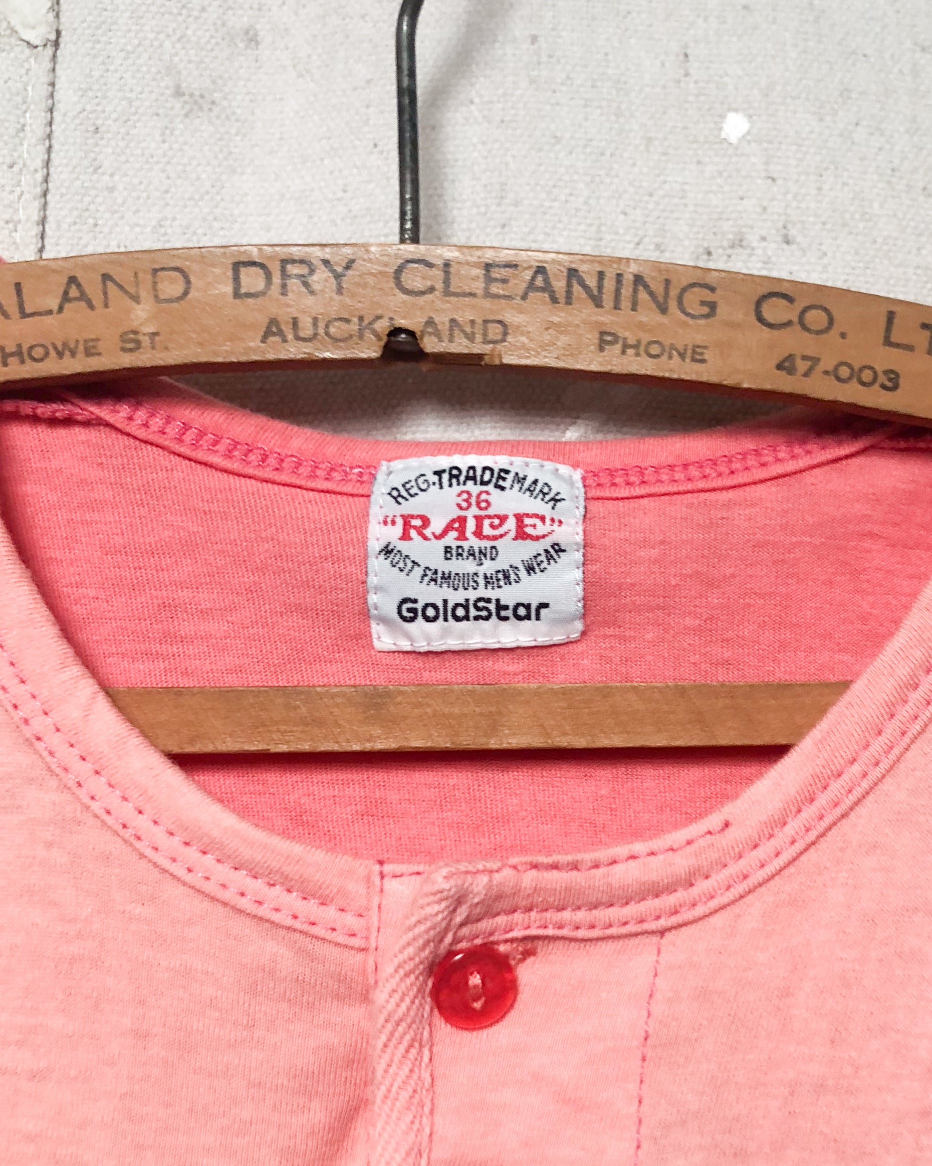 1960S Well Worn Faded Pink Henley - S
