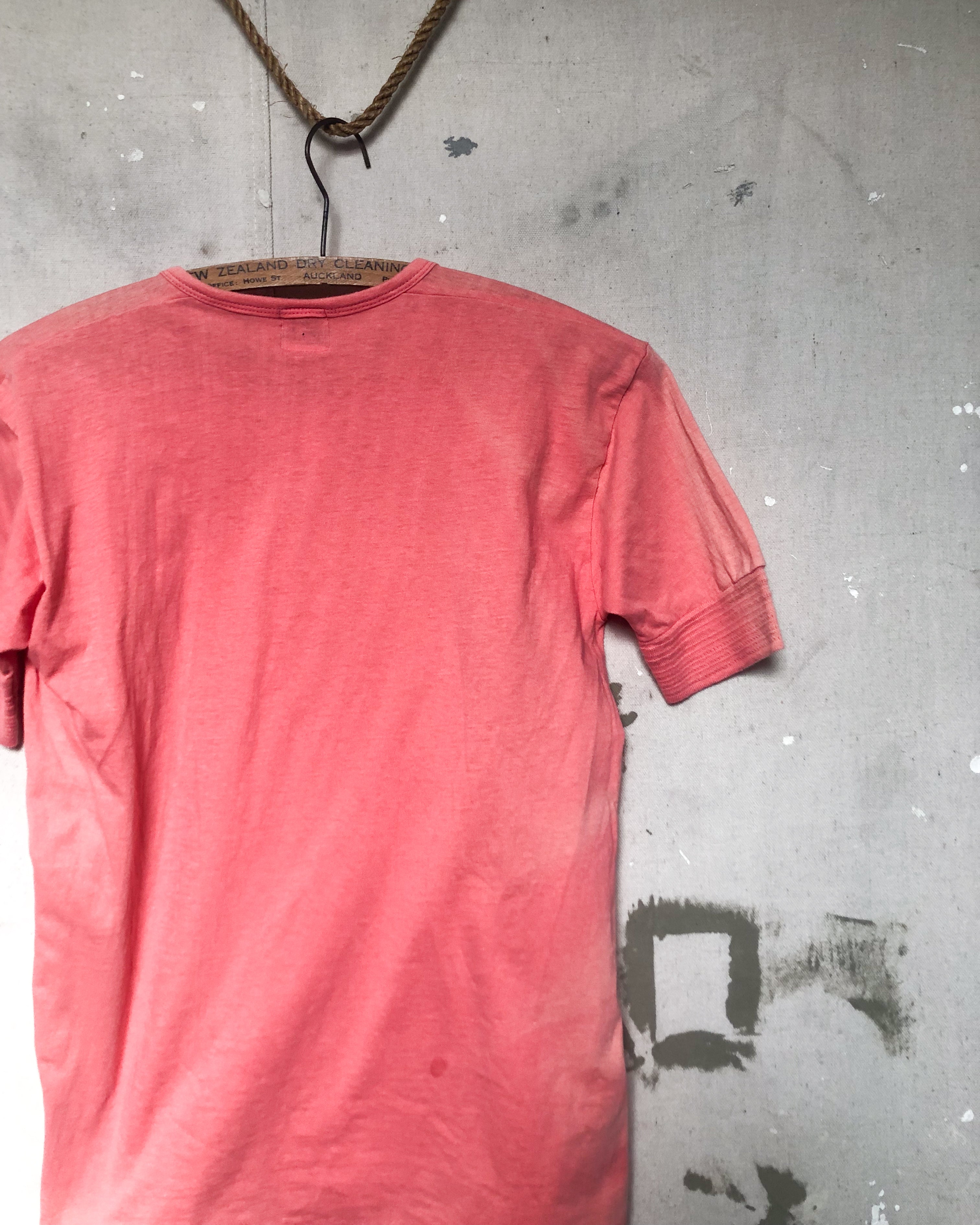 1960S Well Worn Faded Pink Henley - S