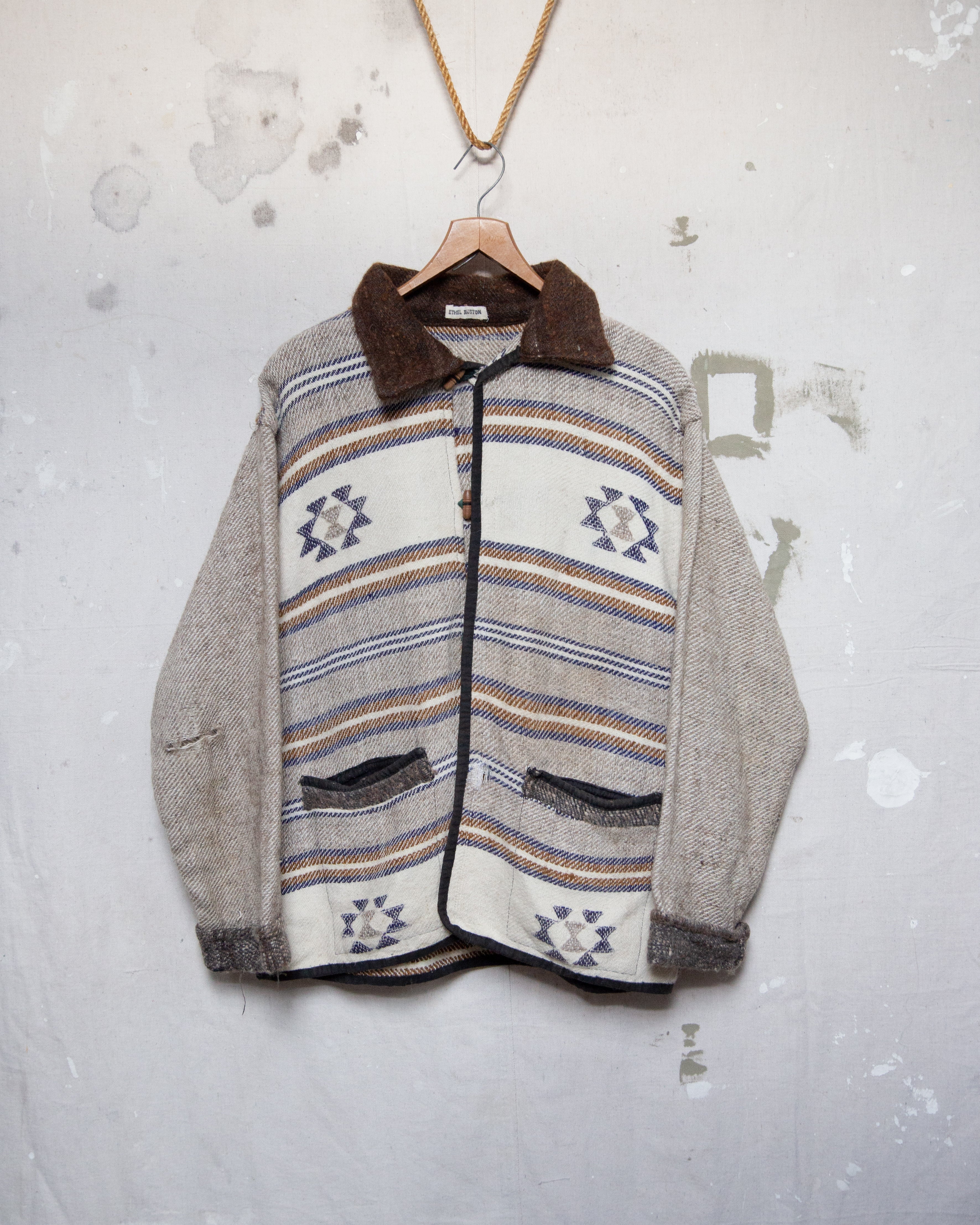 Thrashed Wool Aztec Pattern Jacket- M