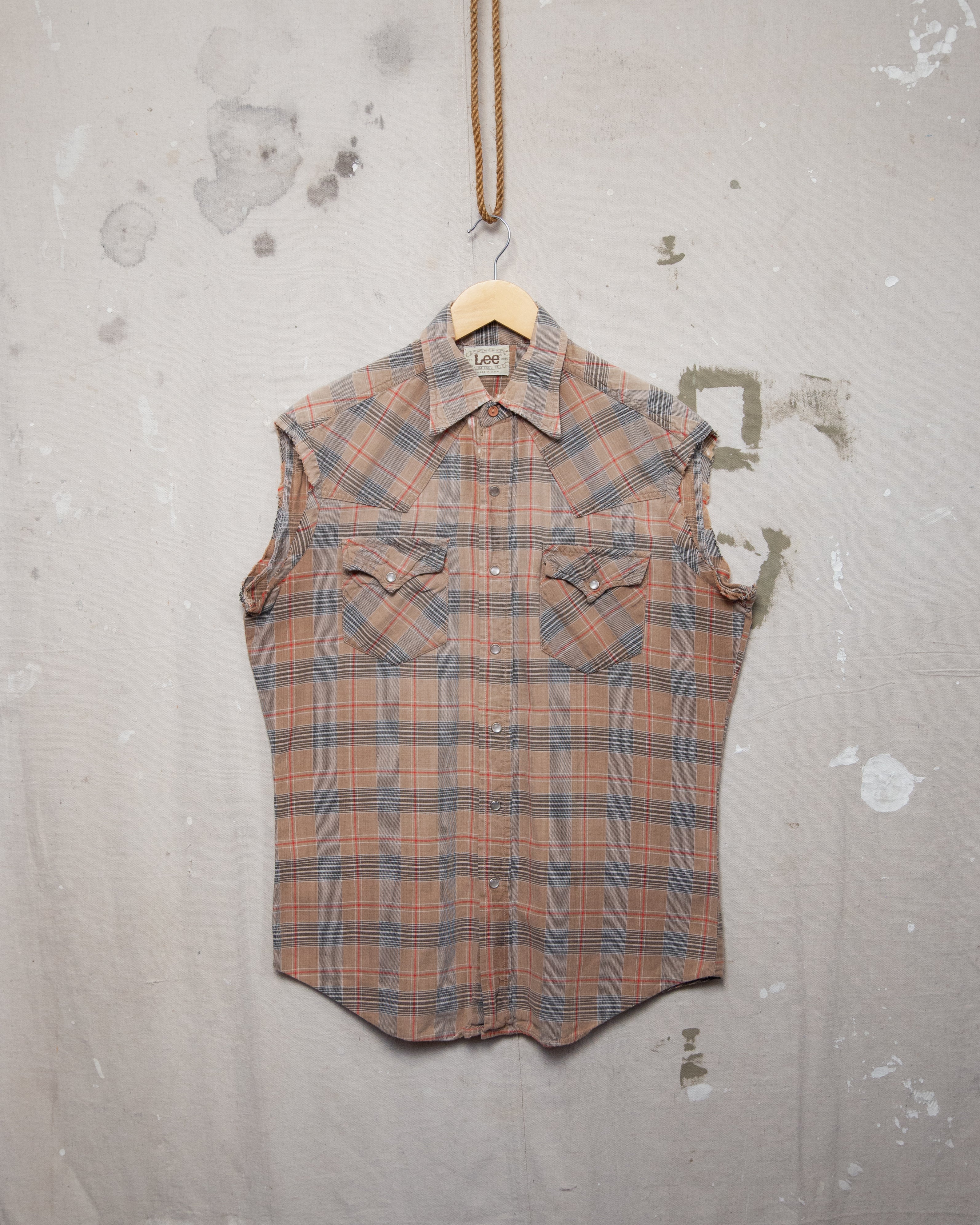 1970S Lee Cut Off Pearl Snap Shirt - M/L