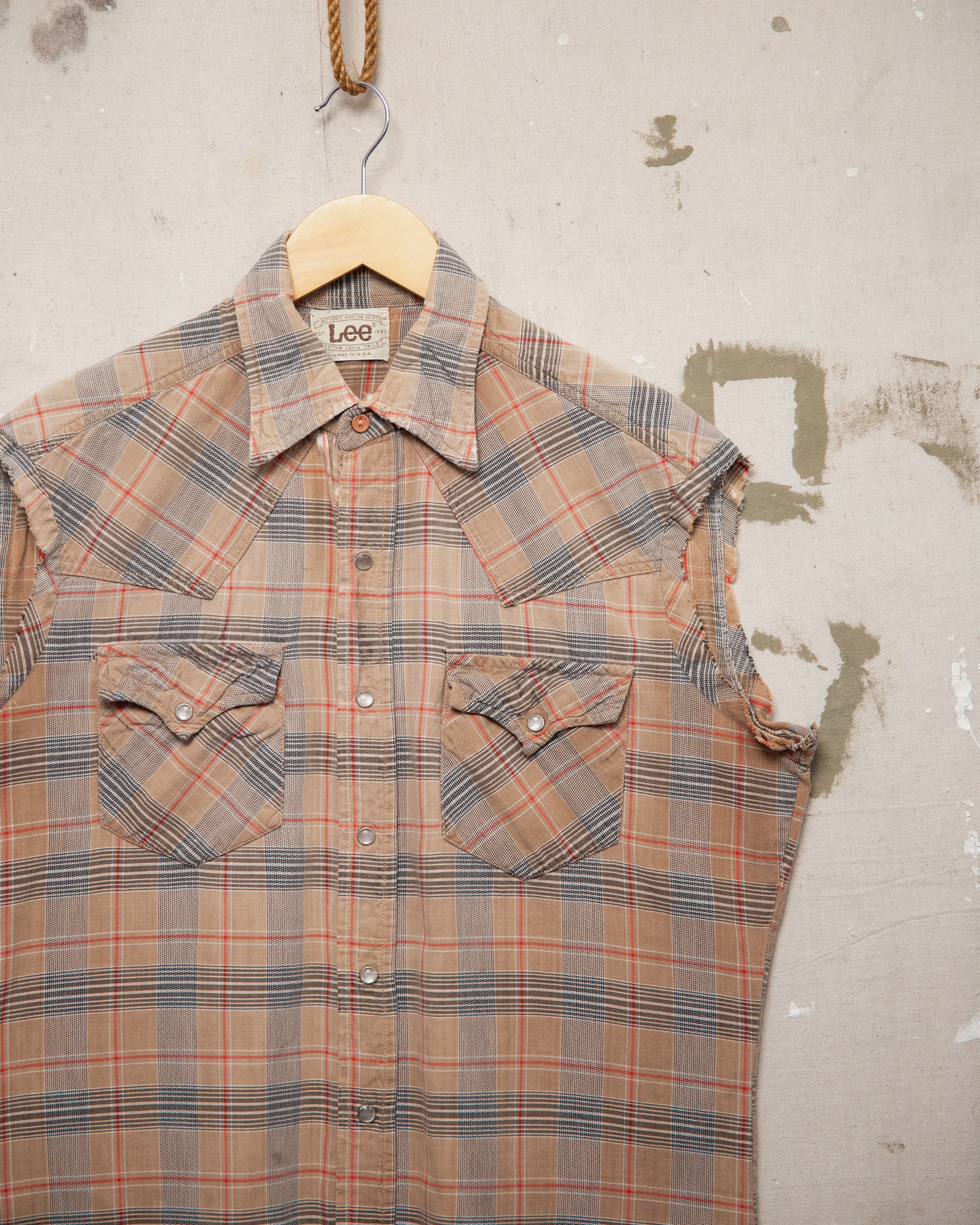 1970S Lee Cut Off Pearl Snap Shirt - M/L