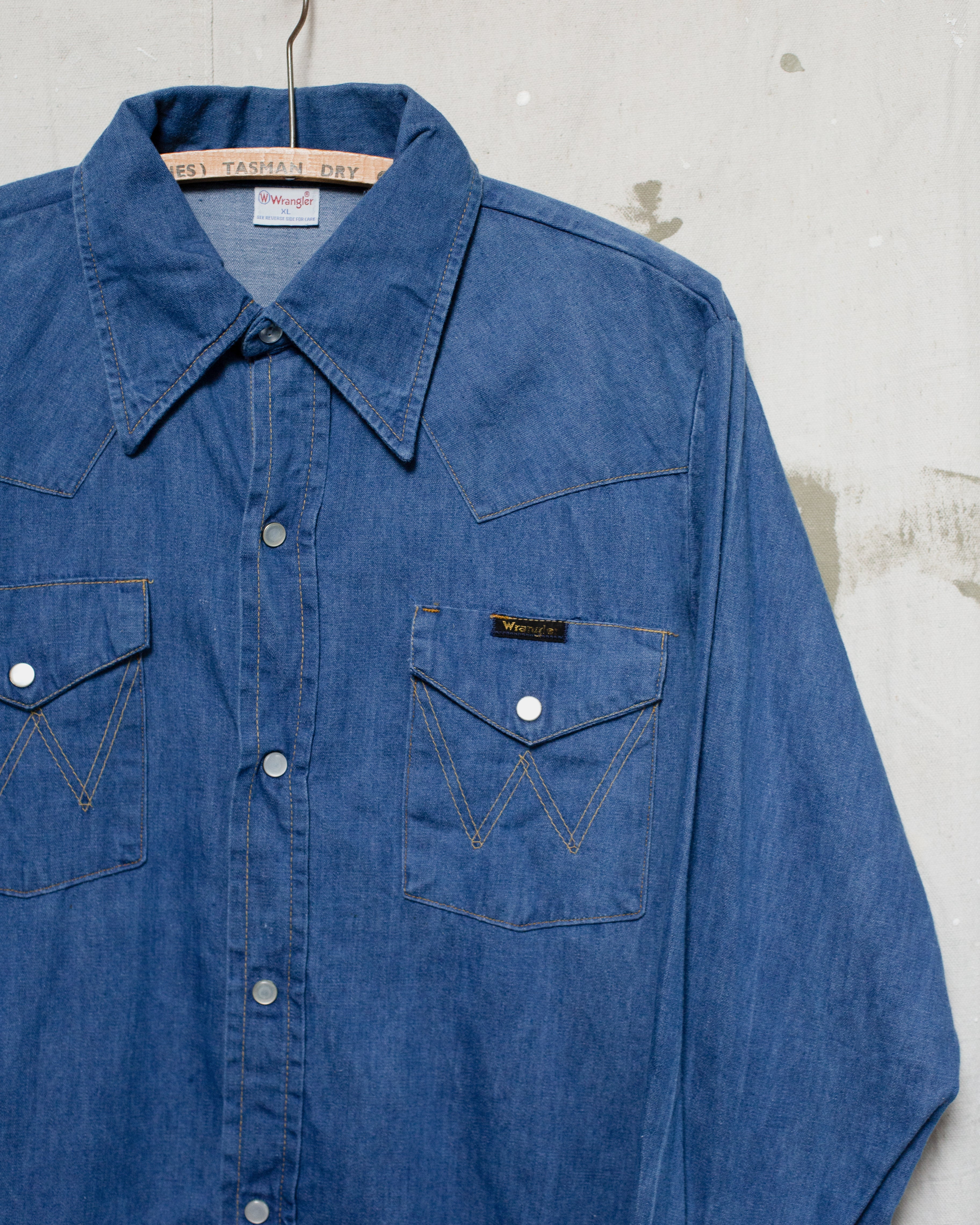 1980S/90S NZ Made Wrangler Pearl Snap Shirt - XL