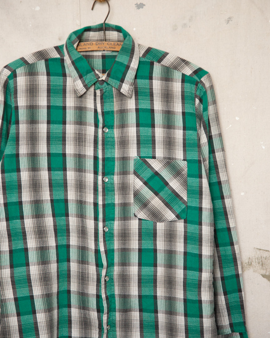 1970S Standfast Pearl Snap Flannel Shirt - M
