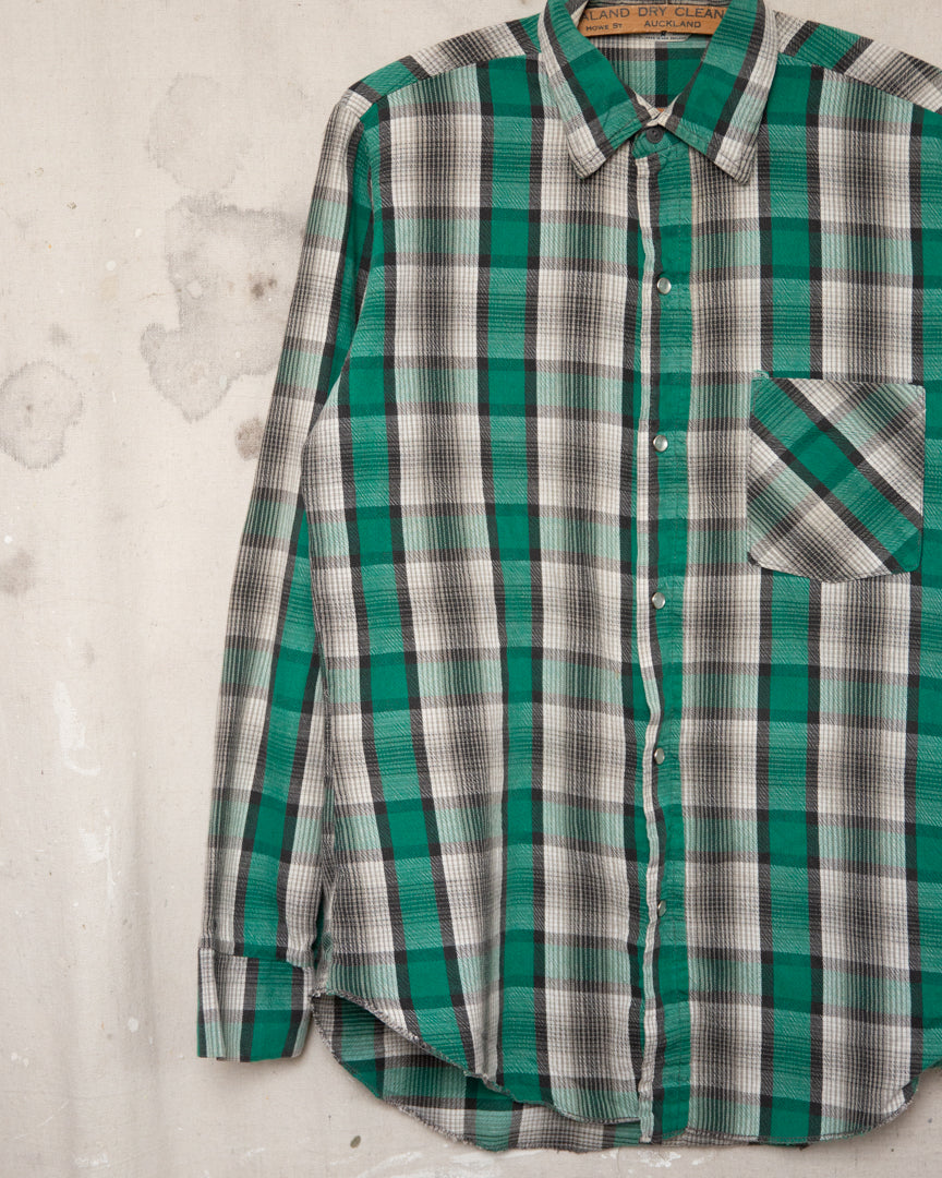 1970S Standfast Pearl Snap Flannel Shirt - M
