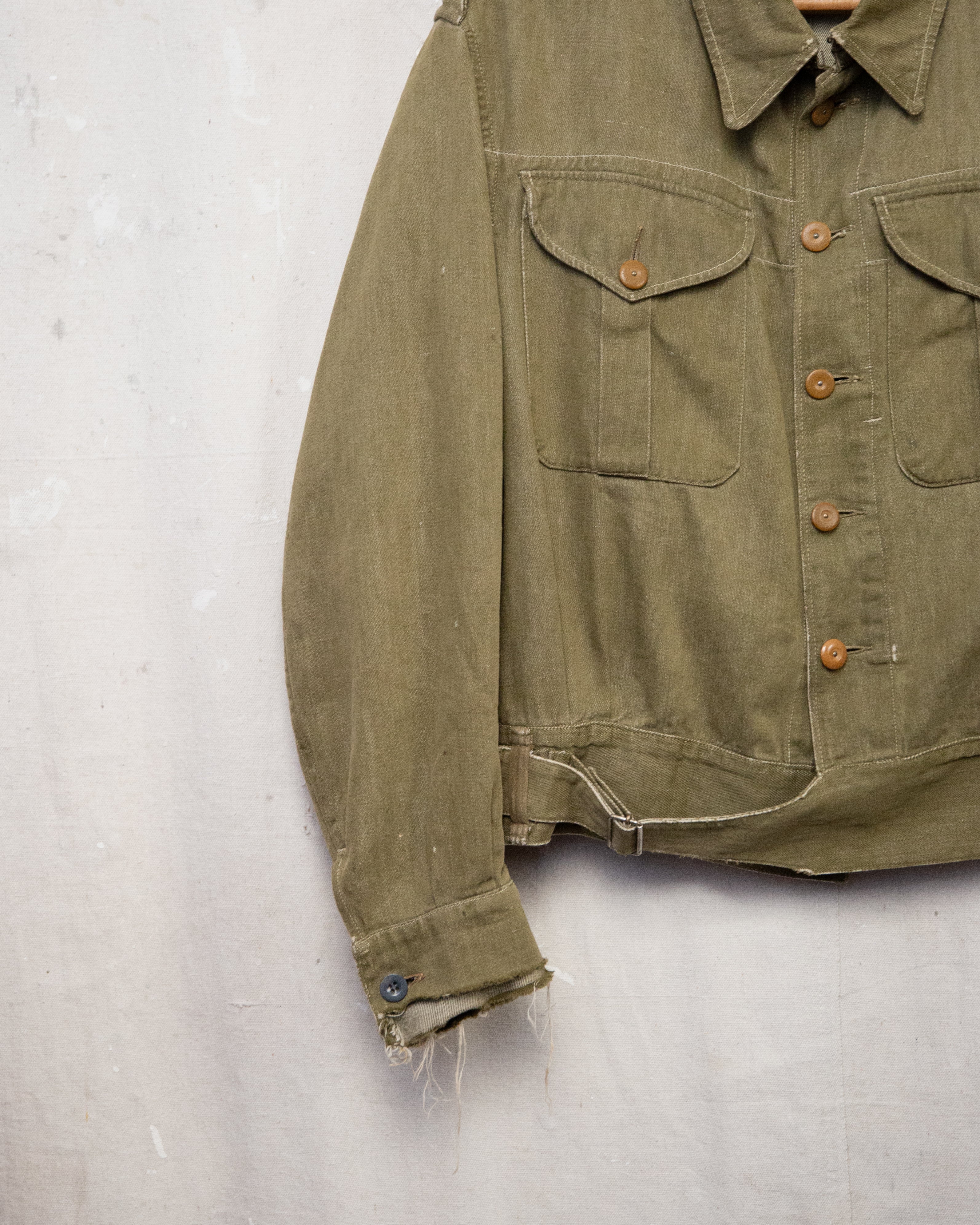Distressed 1950S Denim Battledress Jacket - L